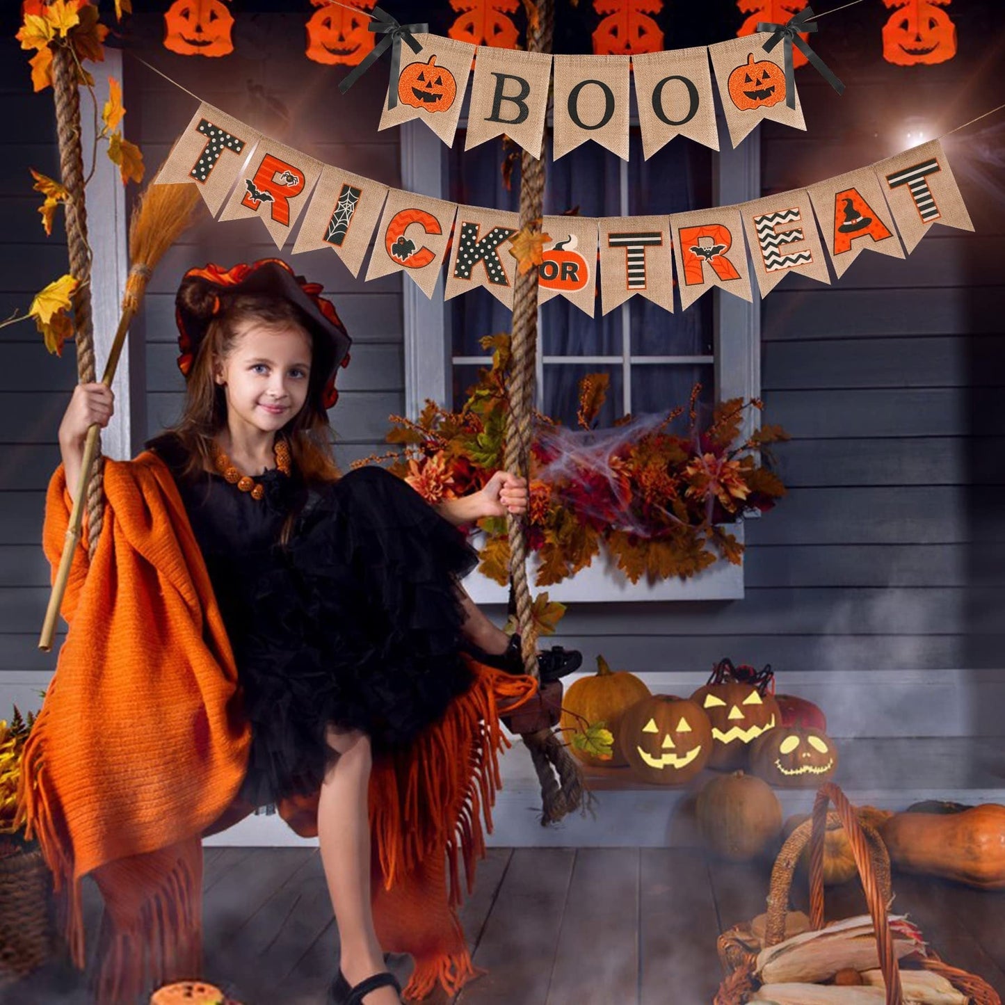 Halloween Burlap Banner Halloween Party Mantel Wall Hanging Supplies