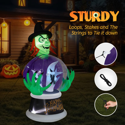 5.9ft Witch Crystal Ball With 3 LED Lights And 3 RGB Lights, Halloween