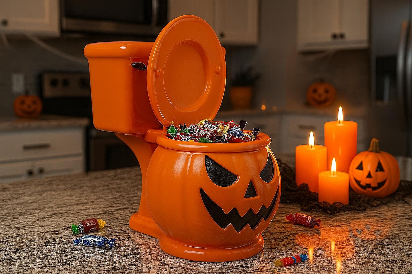 Halloween Toilet Bowl Pumpkin Candy Dish – Airbrushed Resin