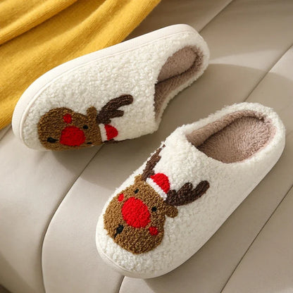 Christmas Elk Cotton Slippers for Women Men