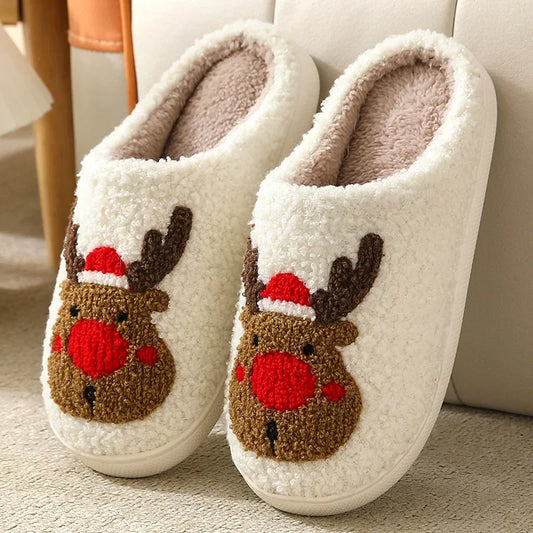 Christmas Elk Cotton Slippers for Women Men