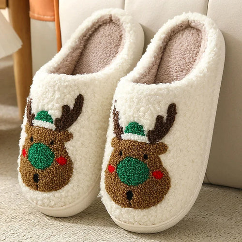 Christmas Elk Cotton Slippers for Women Men