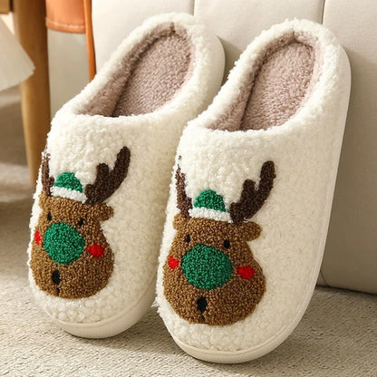 Christmas Elk Cotton Slippers for Women Men