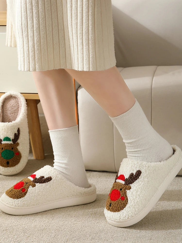Christmas Elk Cotton Slippers for Women Men