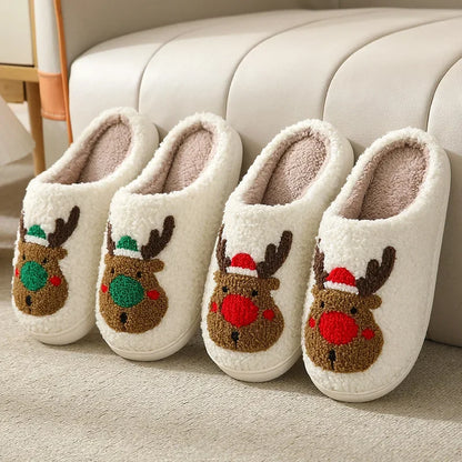 Christmas Elk Cotton Slippers for Women Men