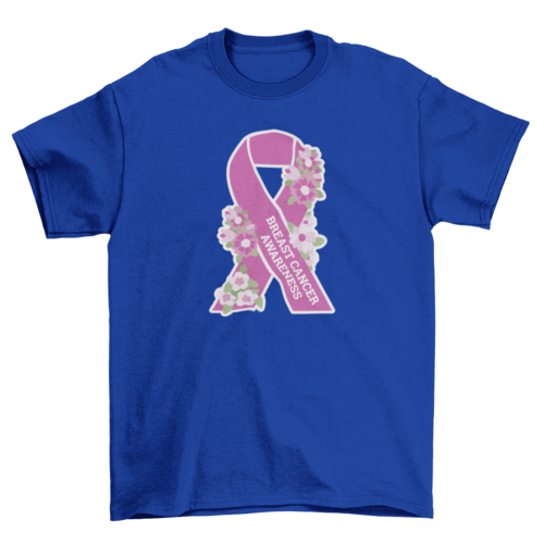 Breast cancer awareness pink ribbon with flowers t-shirt