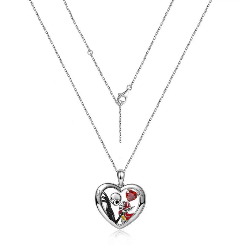 Halloween Heart-shaped Skull Necklace With Rhinestones Couple Love