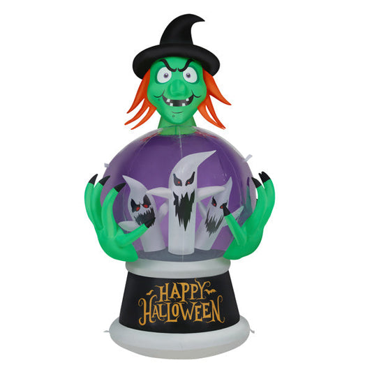 5.9ft Witch Crystal Ball With 3 LED Lights And 3 RGB Lights, Halloween