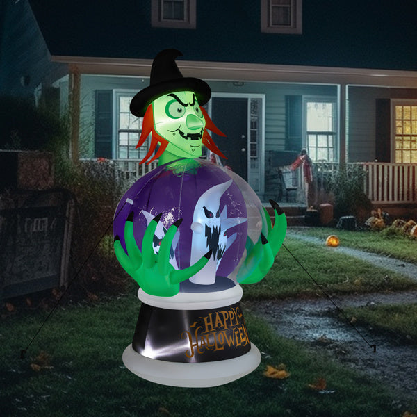 5.9ft Witch Crystal Ball With 3 LED Lights And 3 RGB Lights, Halloween