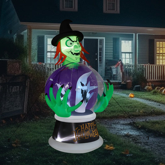 5.9ft Witch Crystal Ball With 3 LED Lights And 3 RGB Lights, Halloween
