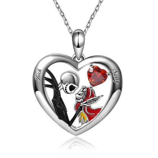 Halloween Heart-shaped Skull Necklace With Rhinestones Couple Love